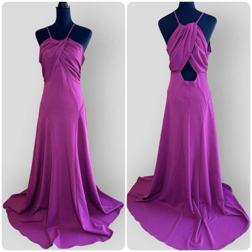 NWT Zac Posen Magenta Stunning Halter Neck Formal Gown 660 Blossom Size 8 $1390